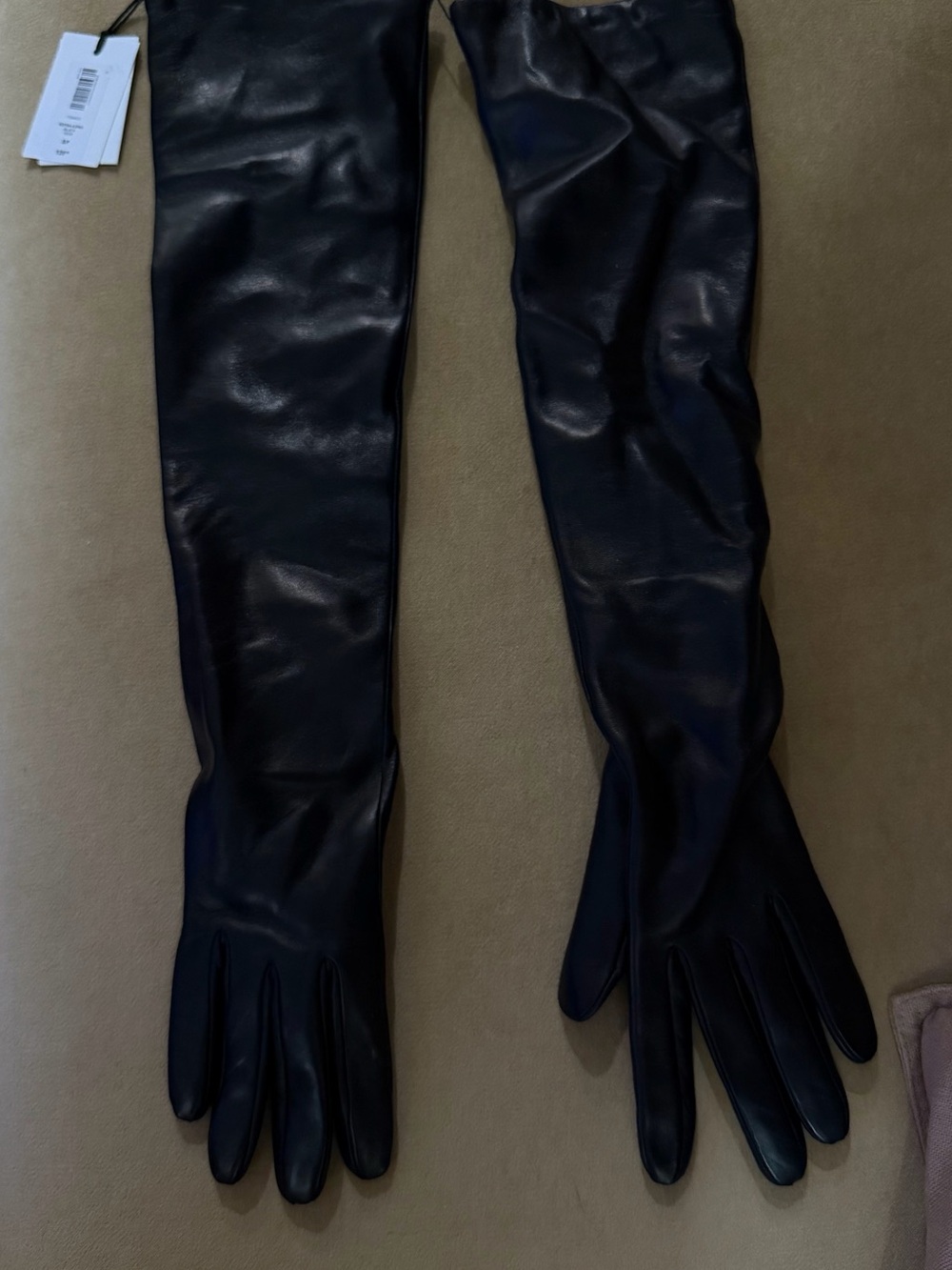 Aritzia Black Long Leather Opera Gloves